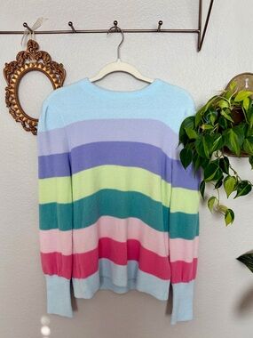 LOFT Pastel Multistripe Crewneck Sweater in Blue, Lavender & Pink